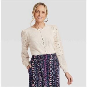 Knox Rose Women's Pointelle Crewneck Pullover Sweater XL